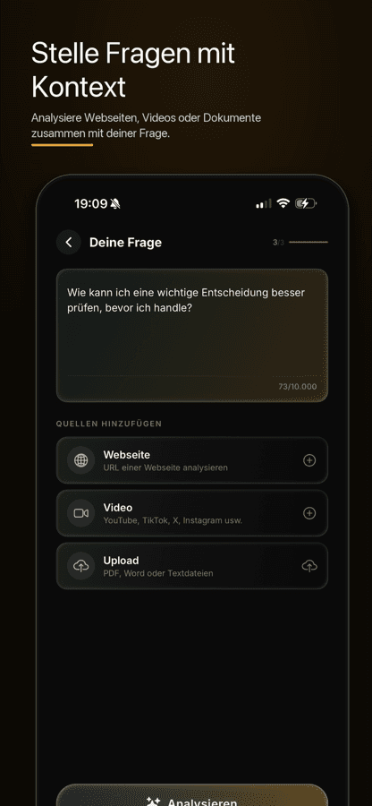 Proofex im App Store: Frage mit Kontext stellen